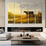 Young Herdsman with Cows by Aelbert Cuyp - multi-panel canvas displayed in a modern living room