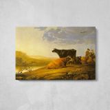 Young Herdsman with Cows by Aelbert Cuyp - single-panel canvas displayed above a console table