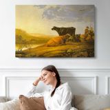 Young Herdsman with Cows by Aelbert Cuyp - single-panel canvas displayed above a sofa