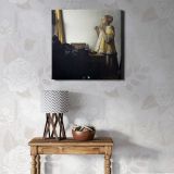 Young Woman with a Pearl Necklace (ca. 1663–1665) famous painting. by Johannes VERMEER — room mockup view 1