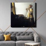 Young Woman with a Pearl Necklace (ca. 1663–1665) famous painting. by Johannes VERMEER — room mockup view 21