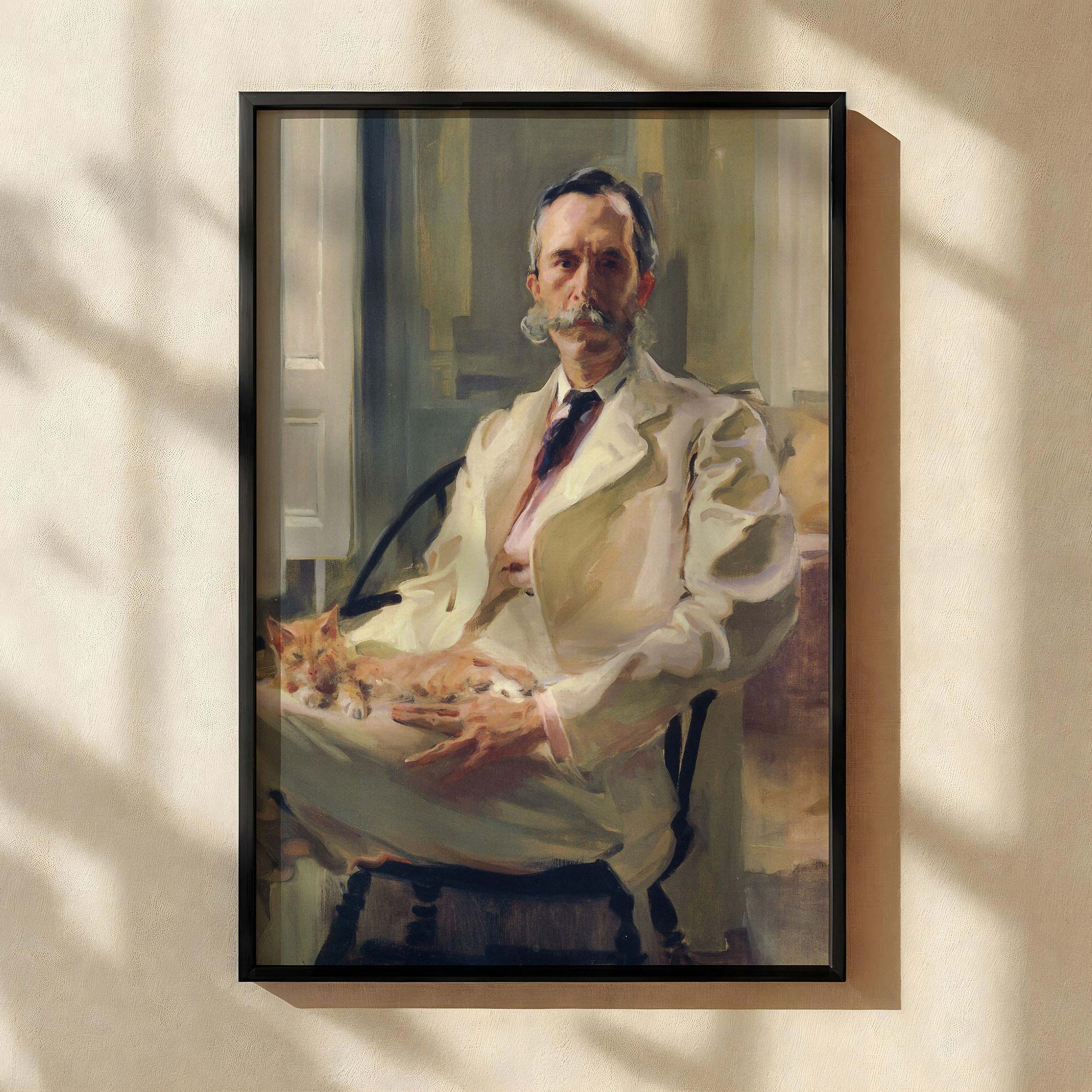 Man with Cat by Cecilia Beaux - White Suit with Yellow Cat and Light Brushwork