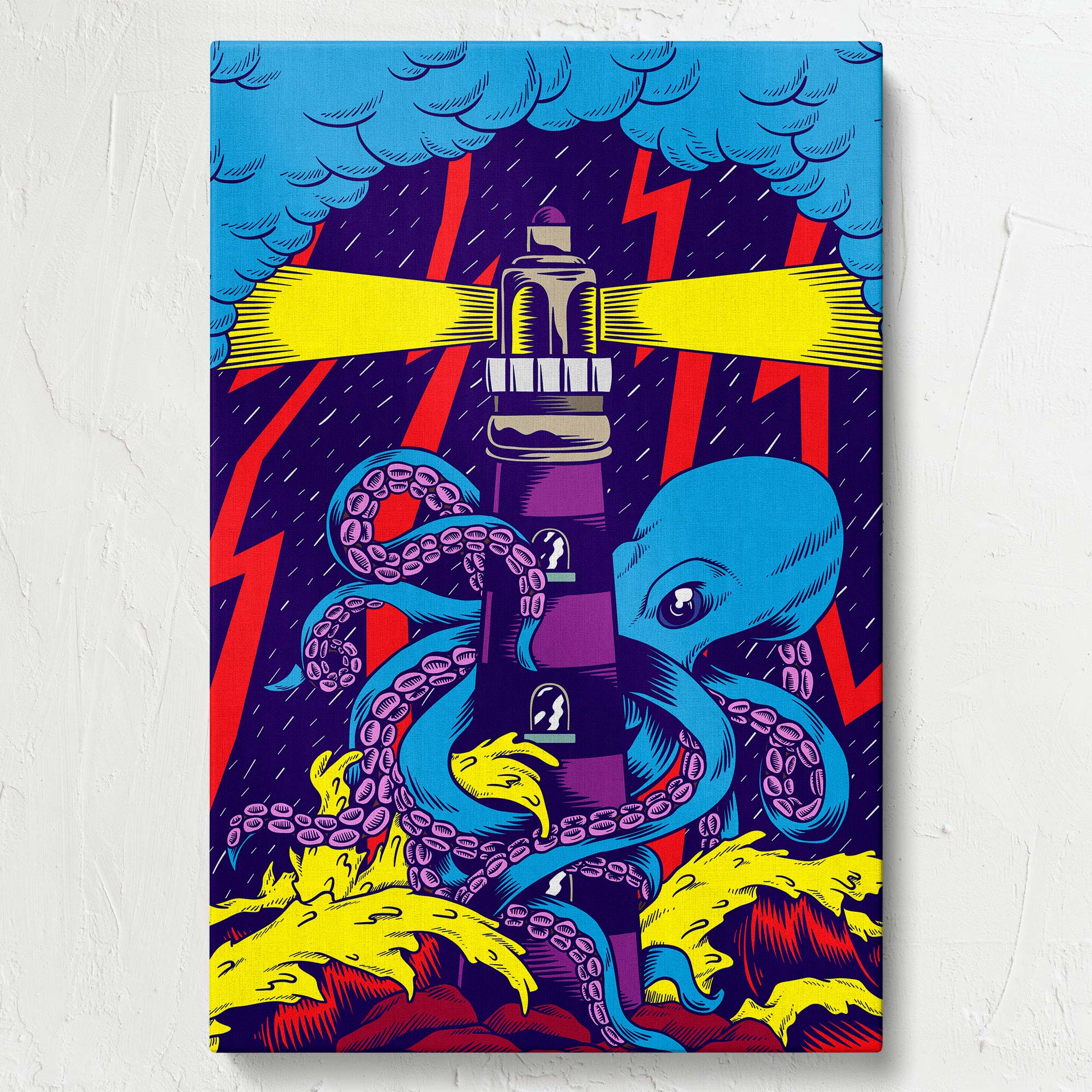Octopus and Lighthouse pop art canvas