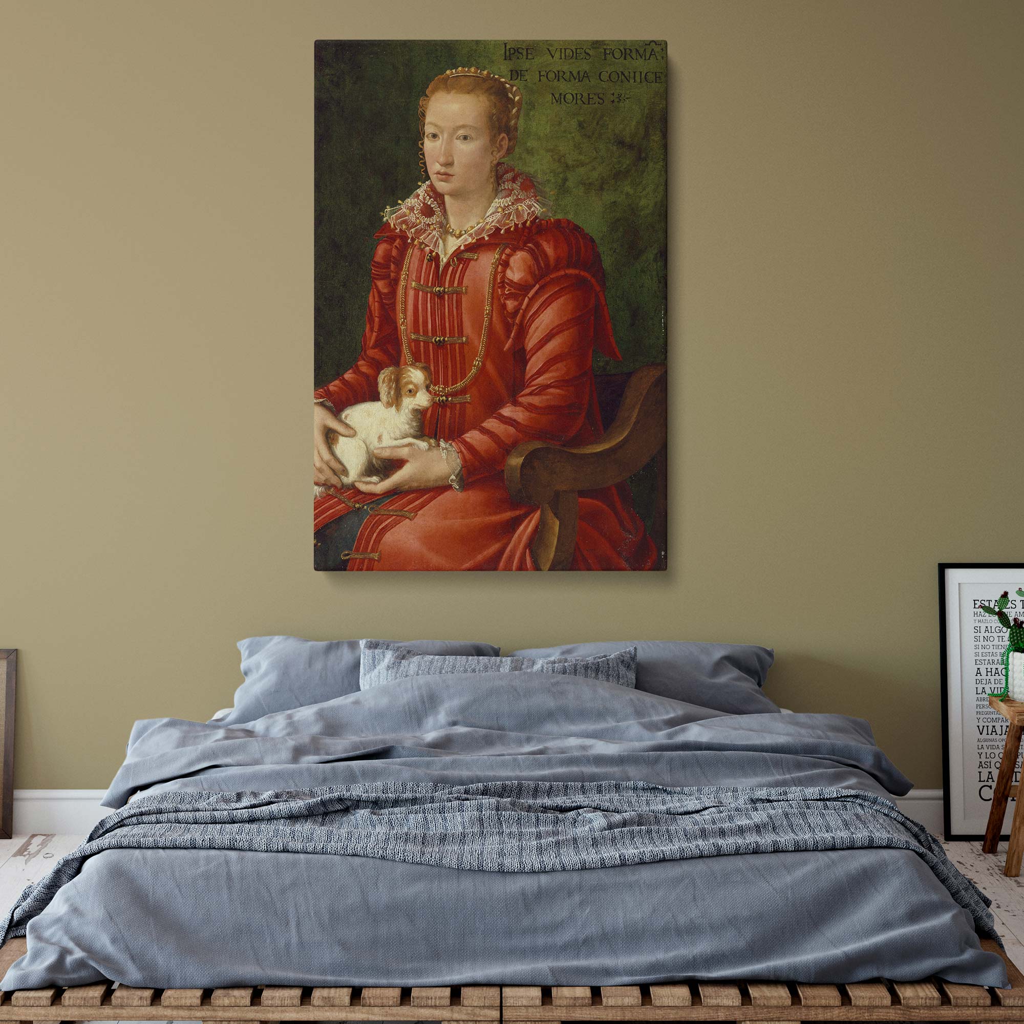 Renaissance Lady in Red - Woman with Lap Dog Portrait by Florentine Artist c.1575