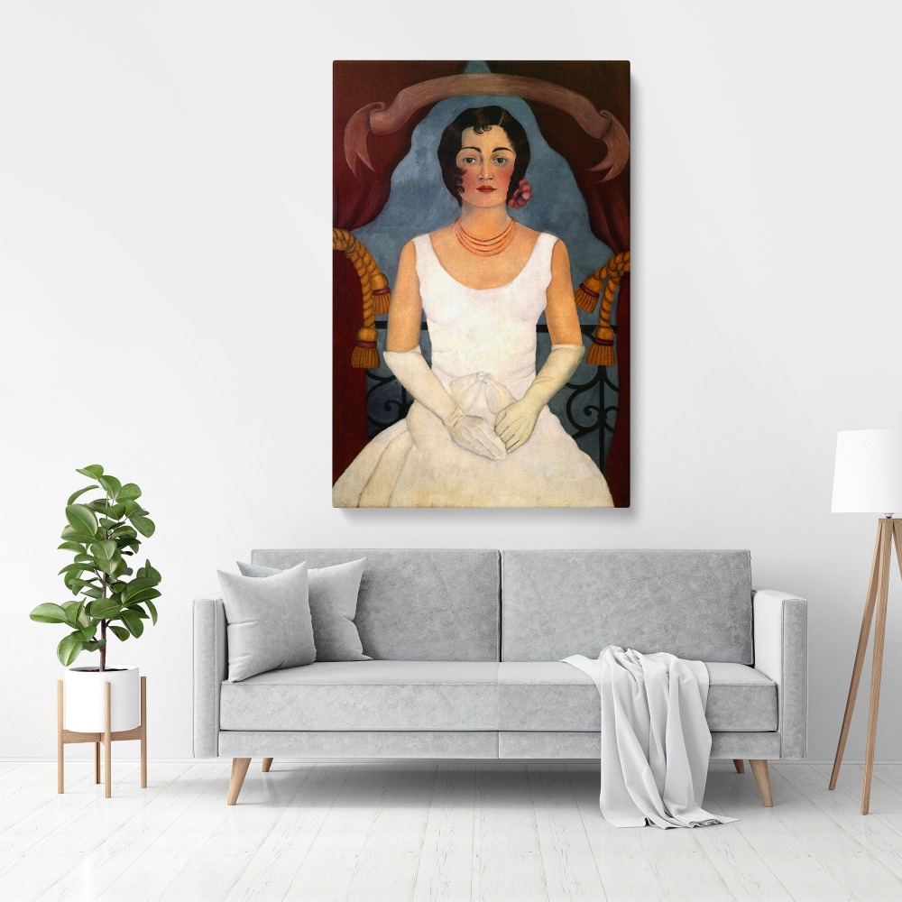 Frida Kahlo Portrait of an injury in white Canvas Wall Art