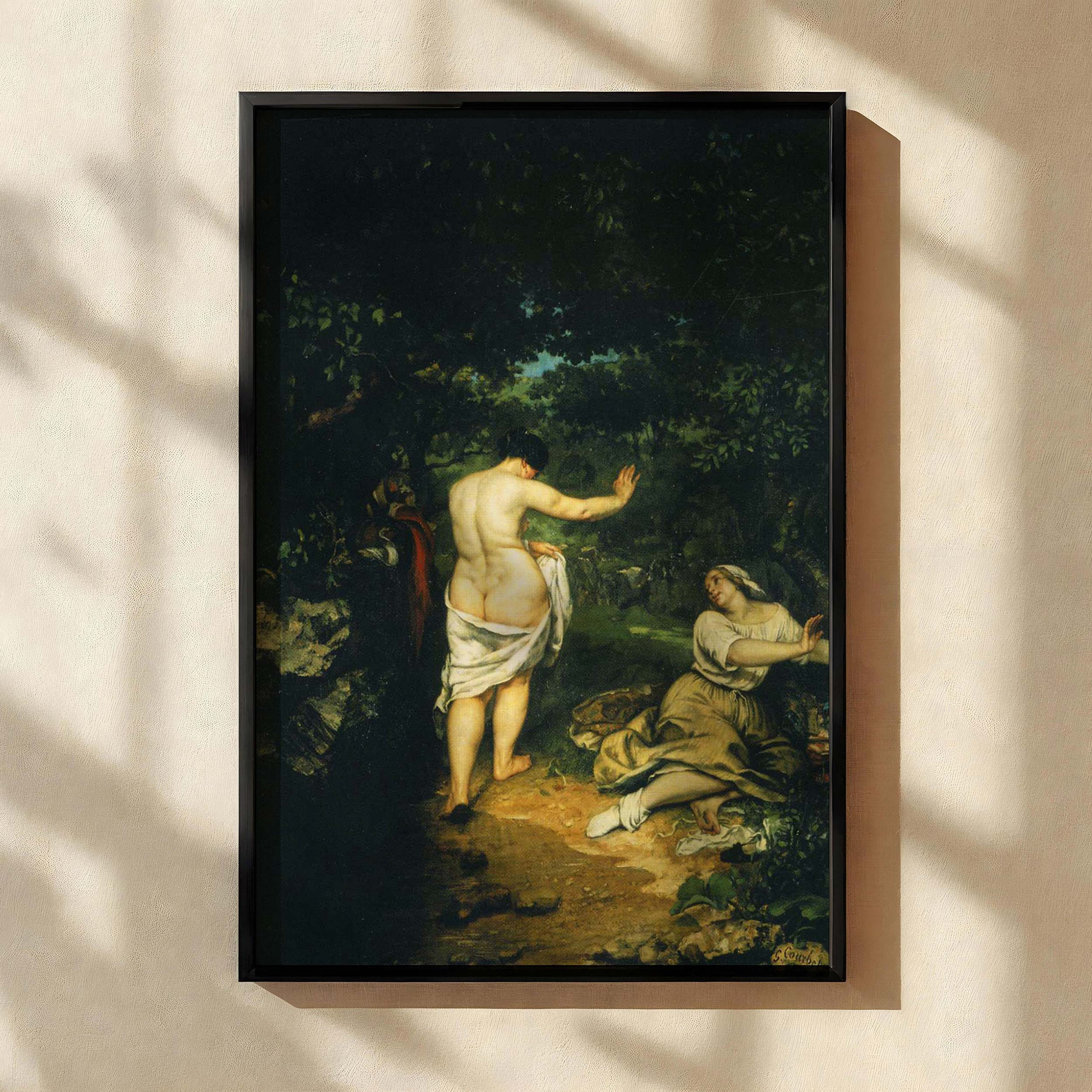 The Bathers by Gustave Courbet - Nude and Draped Women in Forest Landscape