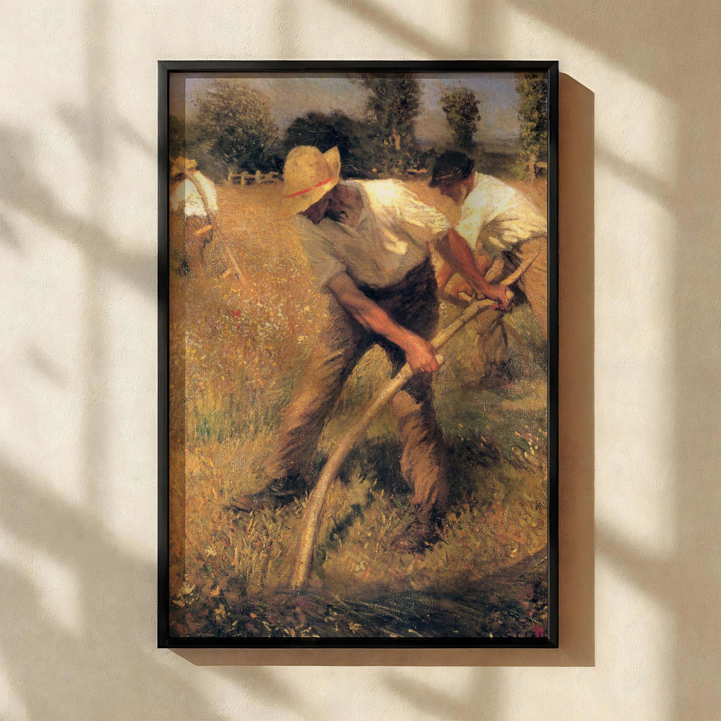 The Mowers by George Clausen - Sunlit Meadow with Working Farmers