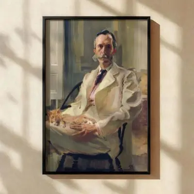 Man with Cat by Cecilia Beaux - White Suit with Yellow Cat and Light Brushwork