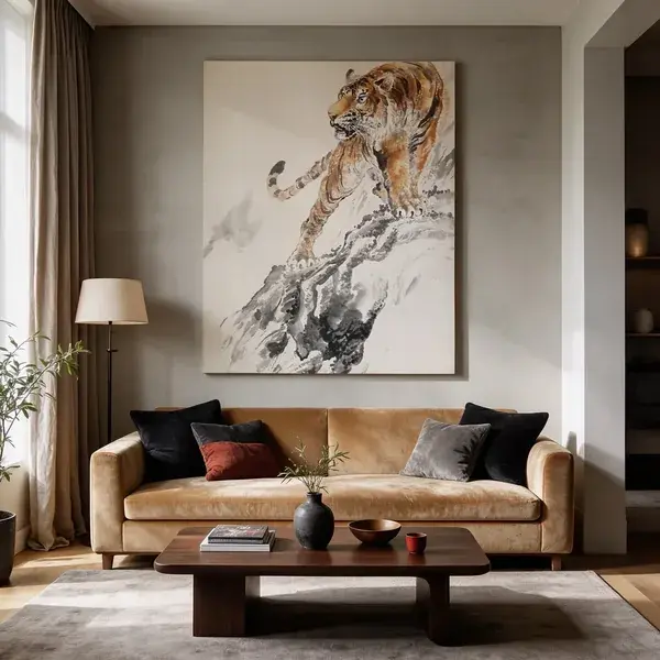 Fierce Tiger by Zhang Yun canvas in a living room