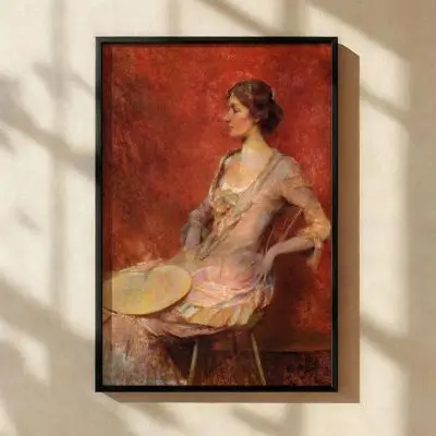 The Palm Leaf Fan by Thomas Wilmer Dewing - Pink Tones and Gentle Expression