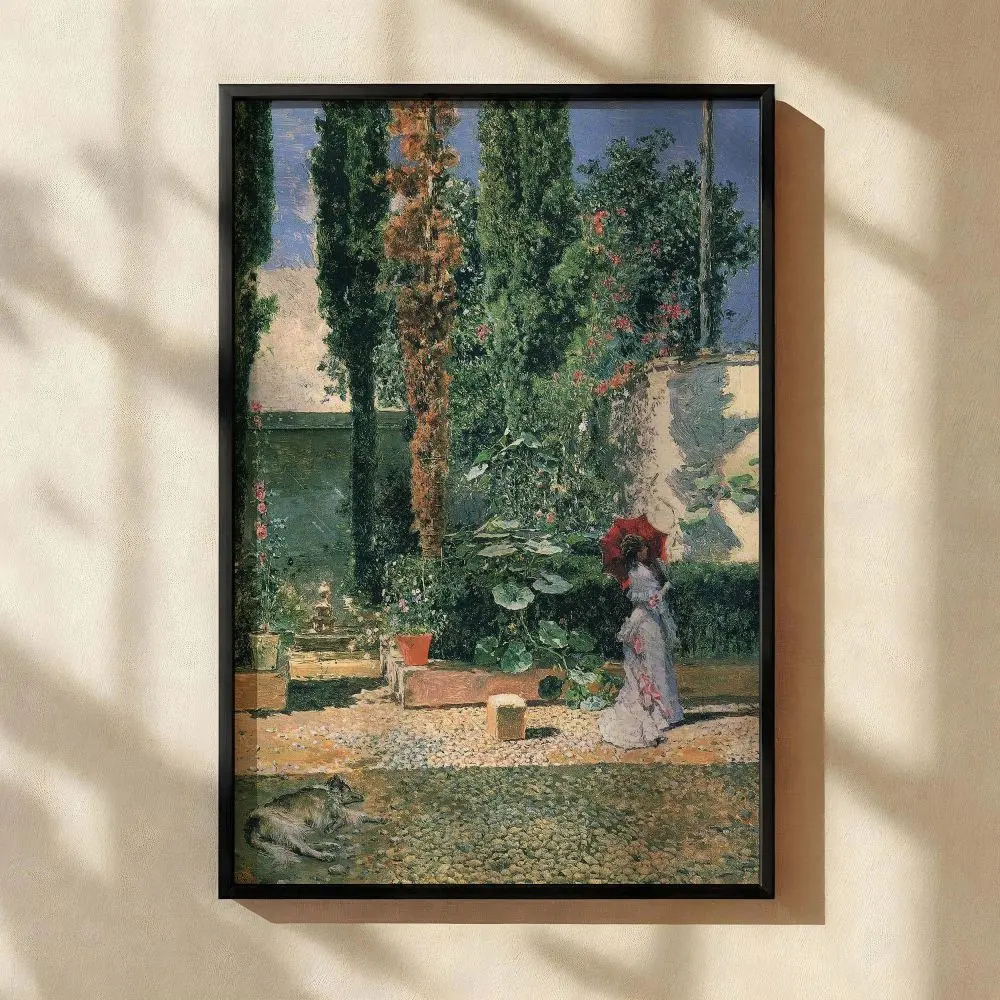 Garden of the Fortuny Residence by Mariano Fortuny - Red Umbrella and Trees
