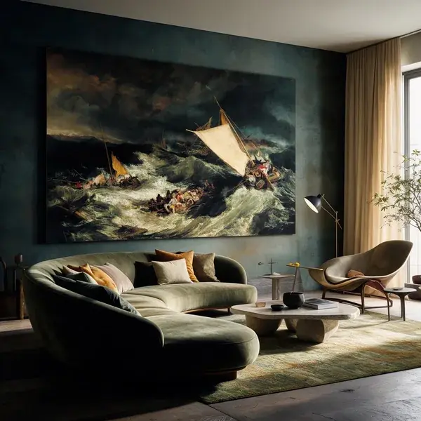 The Shipwreck by J M W Turner canvas in a living room