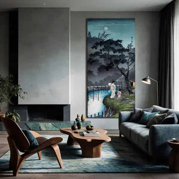 Moon at Sekiguchi by Hiroaki Takahashi canvas in a living room