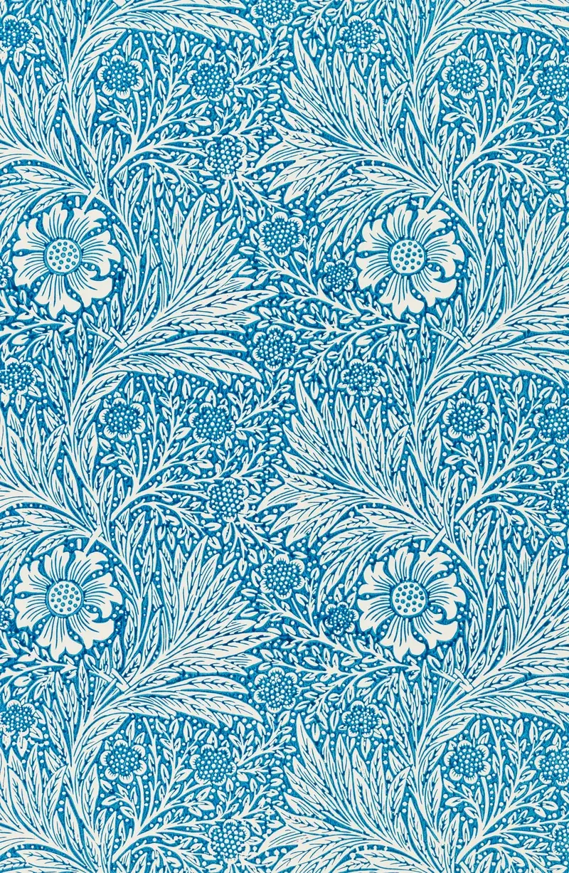 Marigold botanical pattern in a blue and white colourway