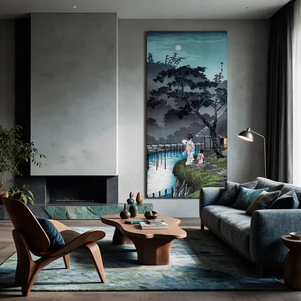 Moon at Sekiguchi by Hiroaki Takahashi canvas in a living room