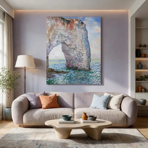 The Manneporte near Etretat by Claude Monet canvas in a living room