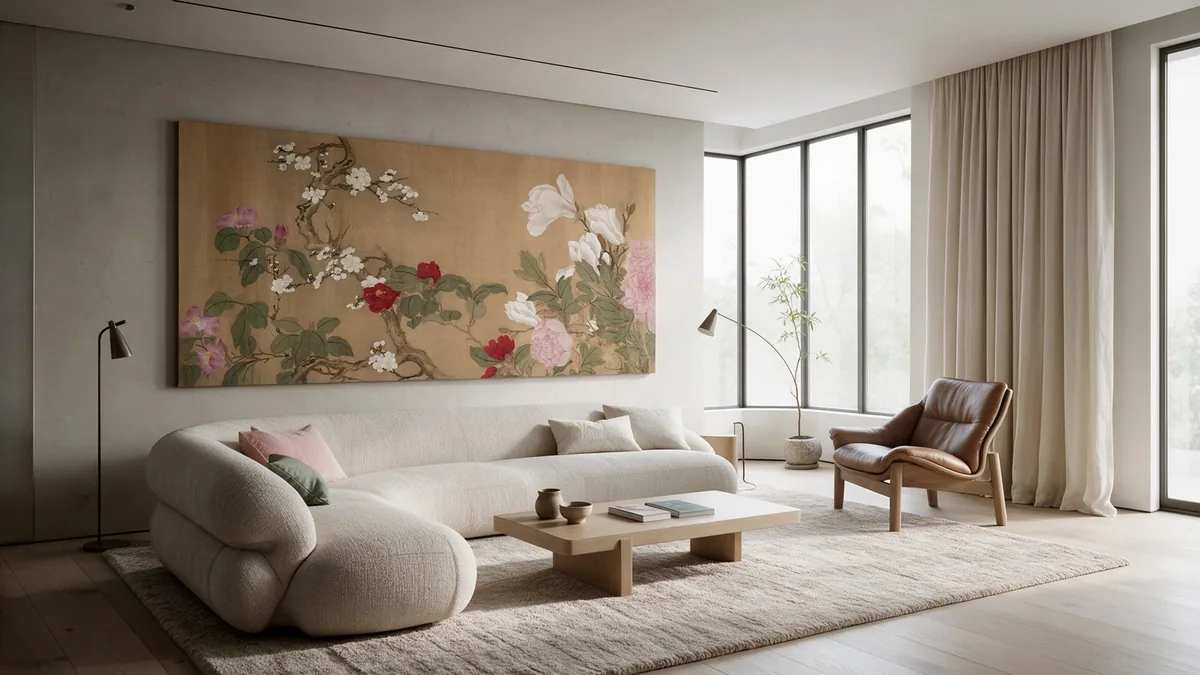 Botanical canvas in a calm neutral living room