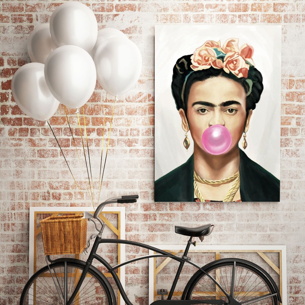 Self-Portrait Frida Con Amigos with Gum High-Quality Print Canvas, Gifts for Feminist, Women Empowerment, Wall Art Home Decor